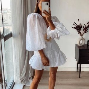 white plaid raffia belted mini dress